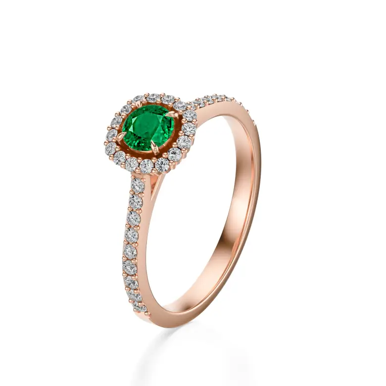 Pierścionek ze szmaragdem i diamentami różowe złoto AJPZ_024 Pierścionek ze szmaragdem i diamentami różowe złoto AJPZ_024